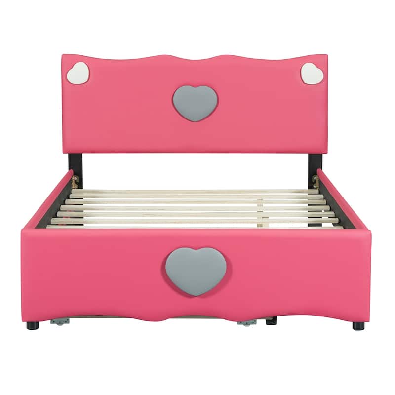 Full Size Upholstered Platform Bed with Trundle and Heart Shaped