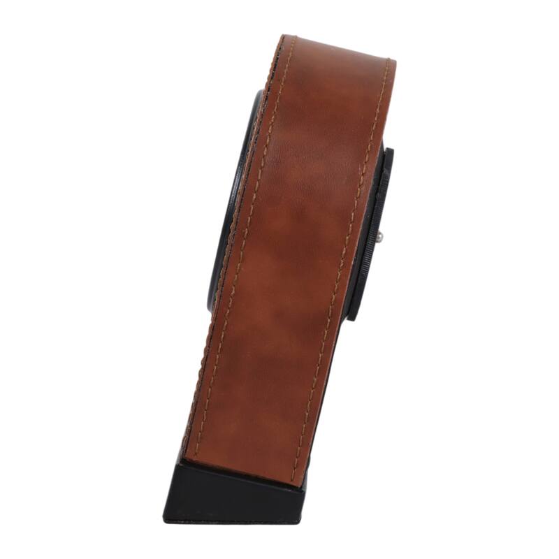 Iron Faux Leather Desk Clock Modern Casual - 8" Brown/White - 6.25" x 2.25" x 8.25"