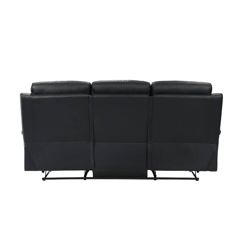 Hanna Manual Double Reclining Sofa, Black Top Grain Leather, 87 Inch