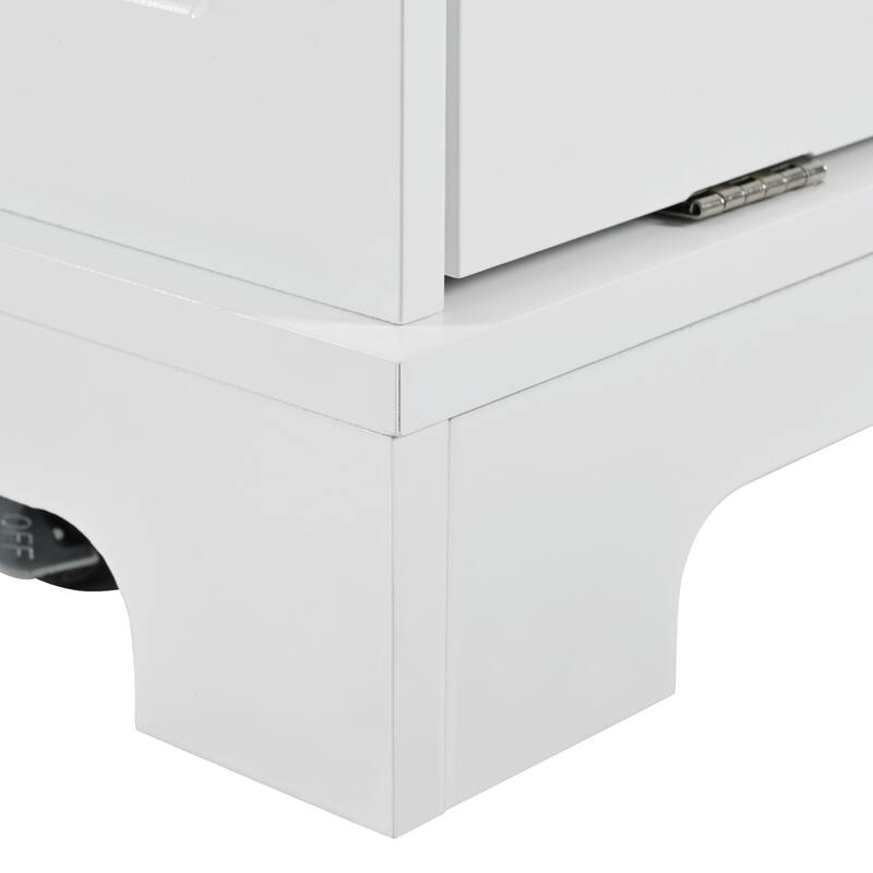 Rolling Kitchen Islands on 5 Wheels with 3 Drawer, 3 Open Side Racks for 10 Gallon Garbage Bin