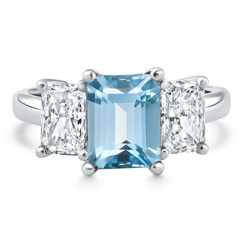 Bliss Diamond 4.19Ct Aquamarine & Radiant Cut Diamond Ring White Gold Lab Grown