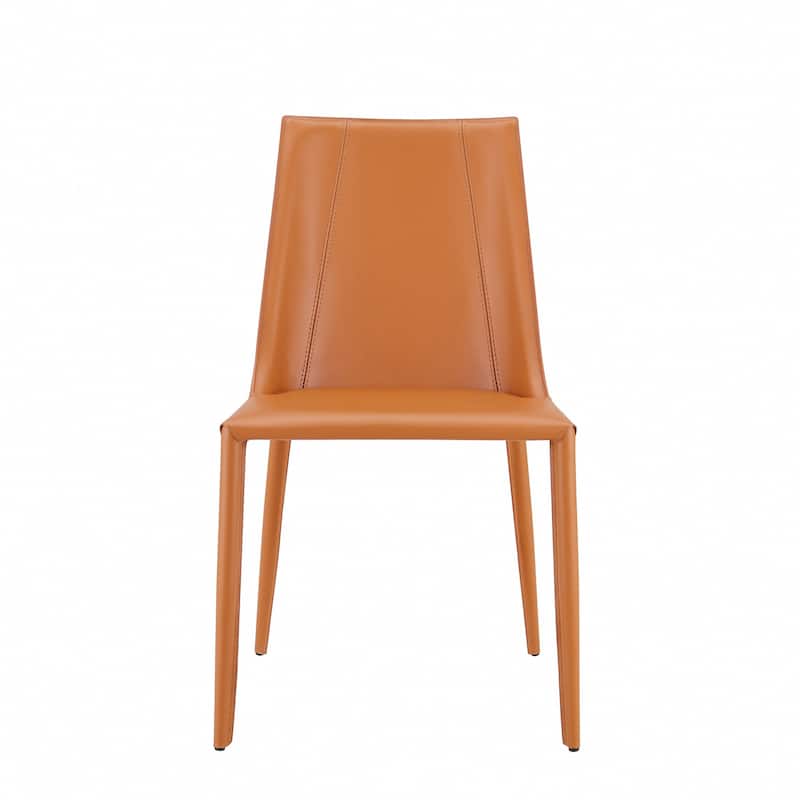 Sleek All Black Faux Leather Dining or Side Chair - Cognac