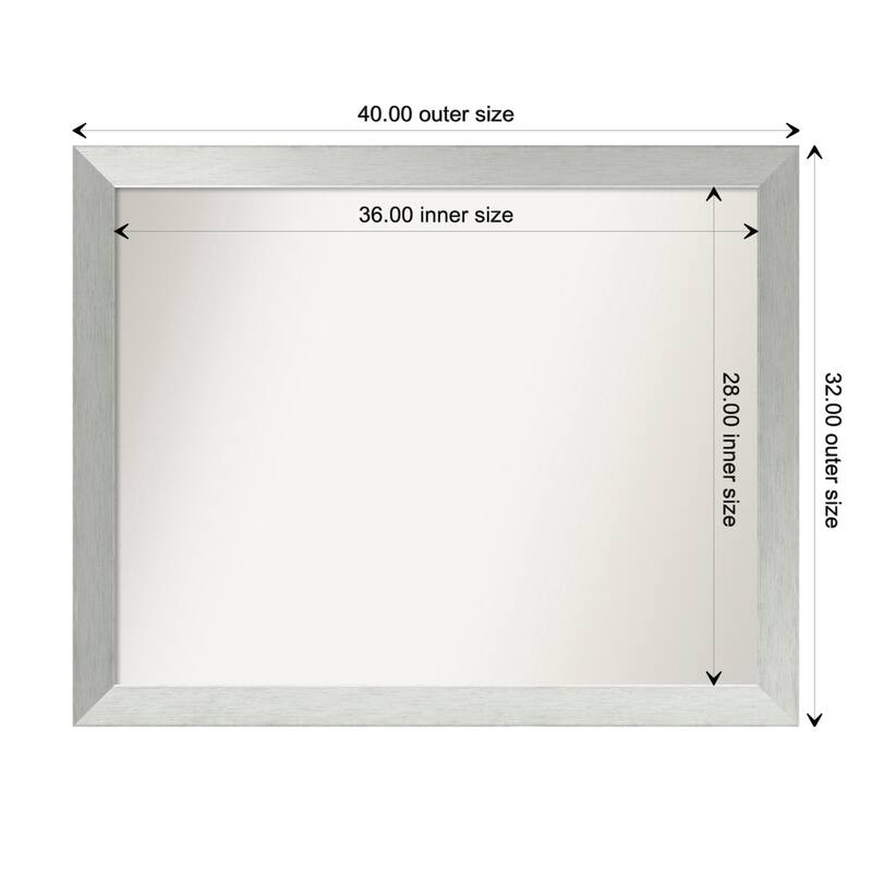 Brushed Sterling Silver Framed Non-Beveled Custom Wall Mirror, Bathroom Vanity Mirror - Outer Size: 40 x 32