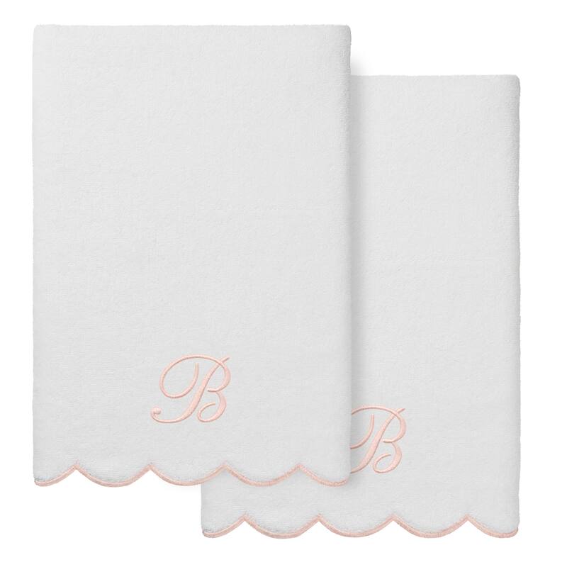 Authentic Hotel and Spa 100% Turkish Cotton Pink ADORNIA Scallop Personalized 2 Piece Bath Towel Set - 2 Bath Towels - B