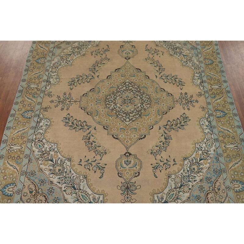 Tabriz Vintage Persian Area Rug Handmade Traditional Peach Wool Carpet - 9'7" x 12'8"
