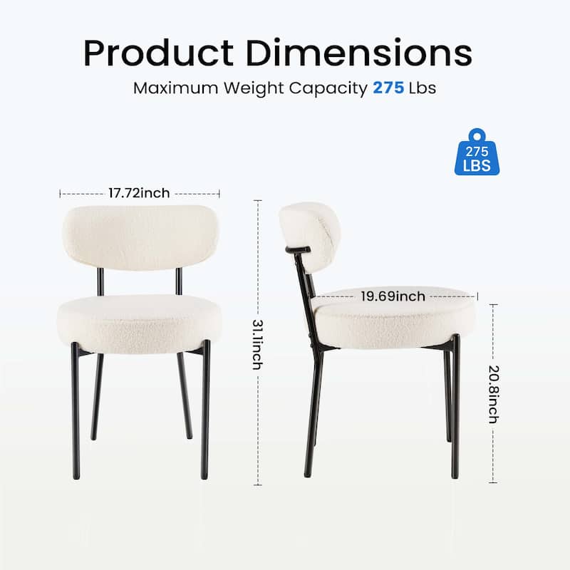 Dining Chairs with Curved Backrest and Metal Legs,Set of 2,