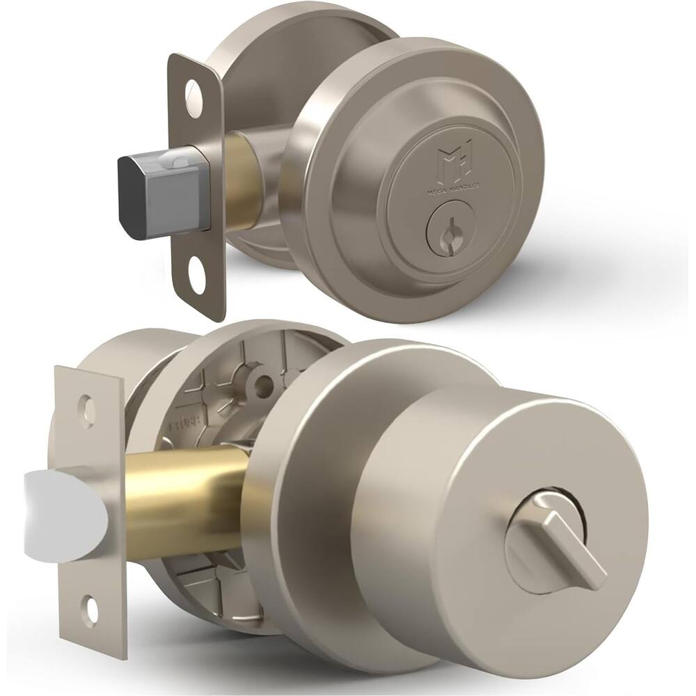 Mega Handles BUENA Round Entry Door Knob and Deadbolt Lock Set – Keyed Combo for Left or Right-Handed Doors, Reversible Design