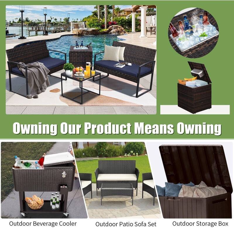 4-Piece Wicker Outdoor Sofa Set, 2 Loveseats, 1 Table, 1 Ice Bucket