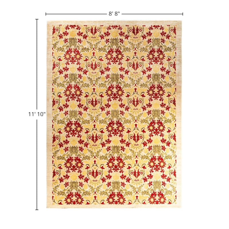 Arts & Crafts One-of-a-Kind Hand-Knotted Area Rug - Ivory, 8' 8" x 11' 10" - 8' 8" x 11' 10"