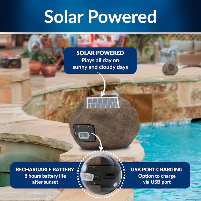 Alpine Corporation Weather-resistant Bluetooth Solar-Powered Outdoor Wireless Rock Speaker - Set of 2