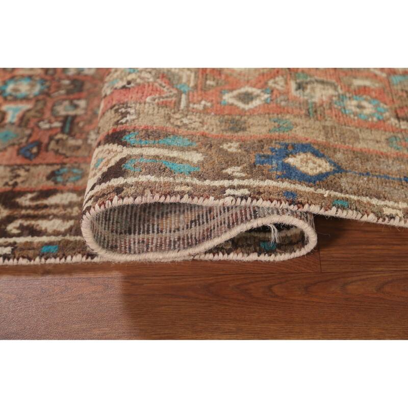 Hamedan Persian Vintage Runner Rug Handmade Geometric Wool Carpet - 3'5"x 9'9"