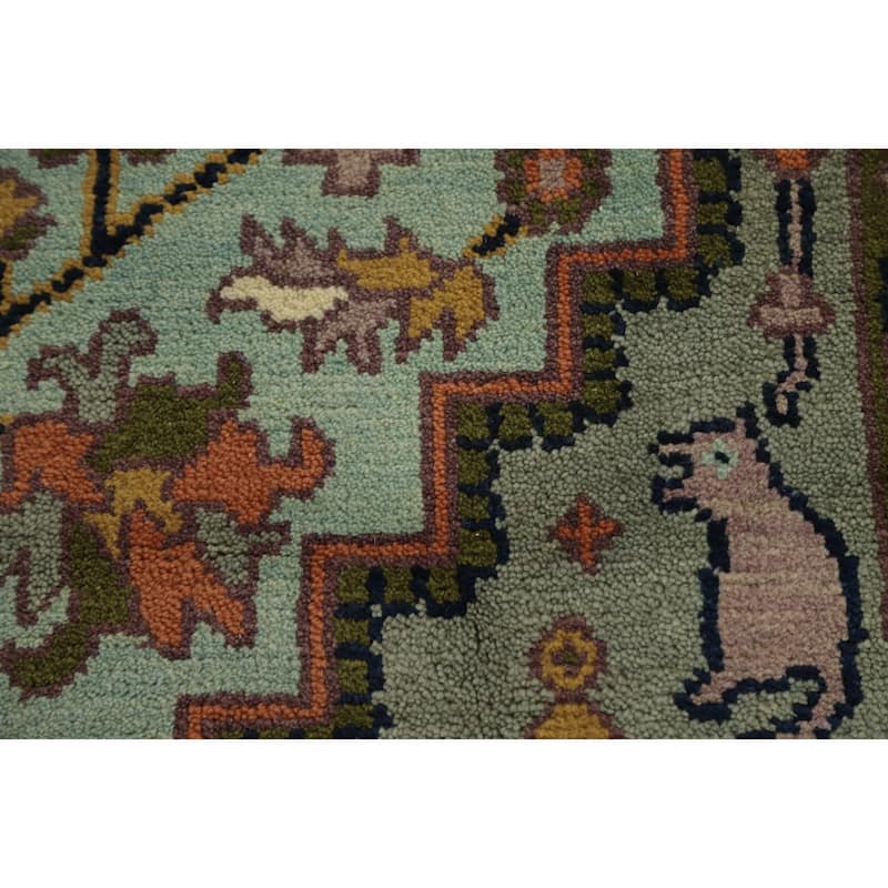 Hand Knotted Oriental 100% Wool Carpet Transitional Floral Navy Blue & Blues Oushak Area Rug - 9' 9'' X 7' 11''
