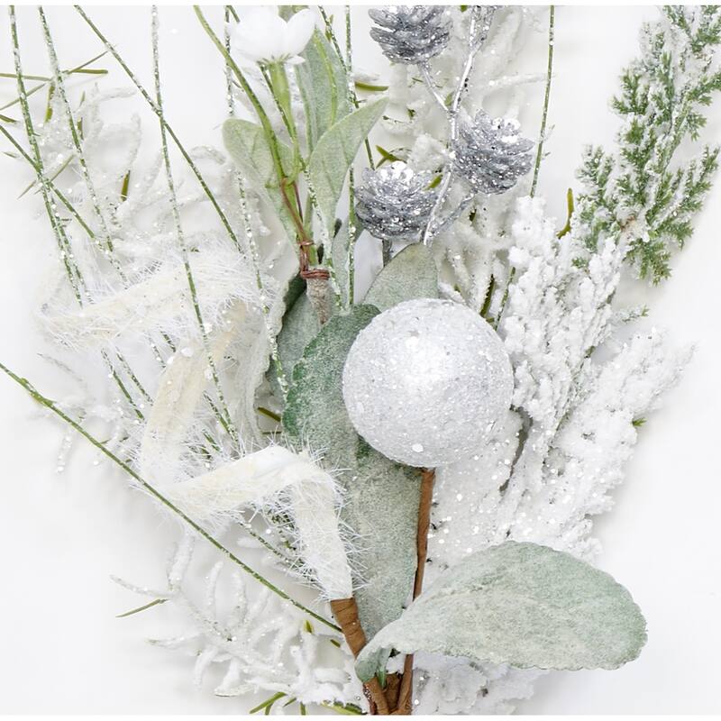 14" Artificial Christmas Mini Bush with Glittered Balls and Leaves, Set of 3 - 14