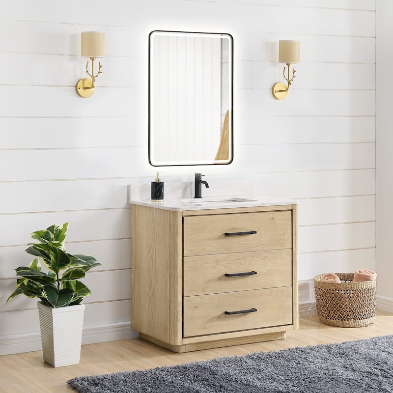 Porto Bath Vanity with White Quartz Stone Top and Mirror