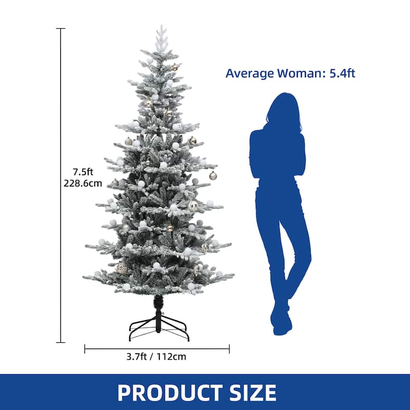 6/7.5 FT Pre-lit Flocked Layered Christmas Tree with Remote Control - 7.5 Foot