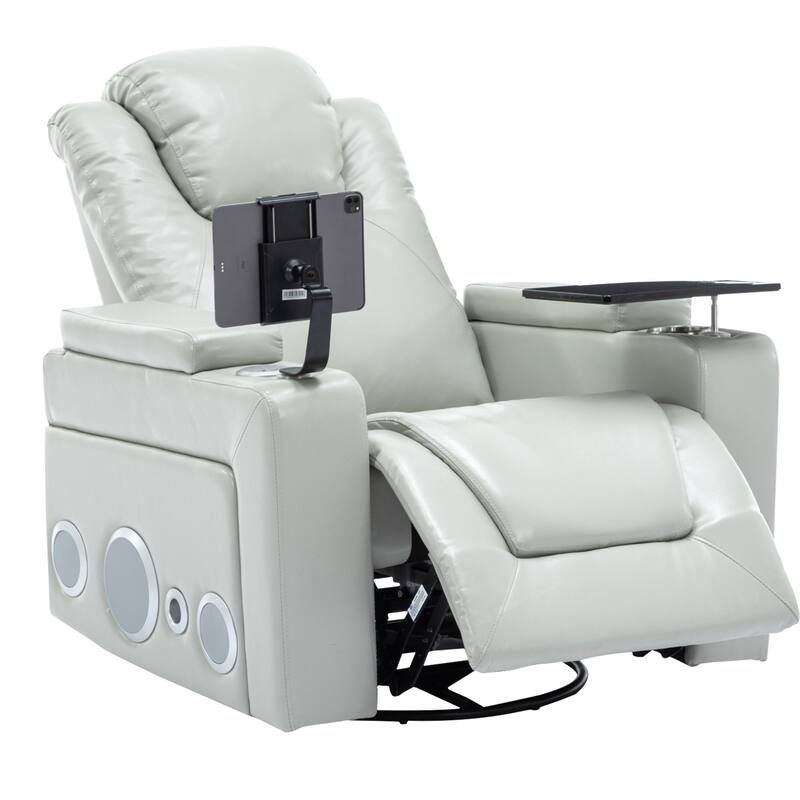 270 Degree Swivel PU Leather Power Recliner Individual Seat Home Theater Recliner with Surround Sound， Removable Tray Table