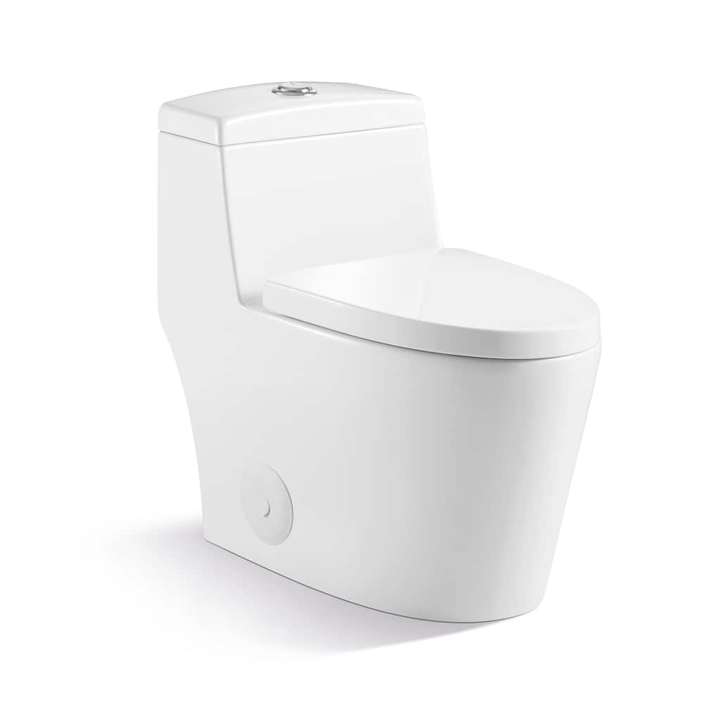 Kingsman Contemporary Modern Design, One Piece Dual Flush 1.2/1.6 Gpf,with Soft Closing toliet seat, Elongated Toilet Pure White