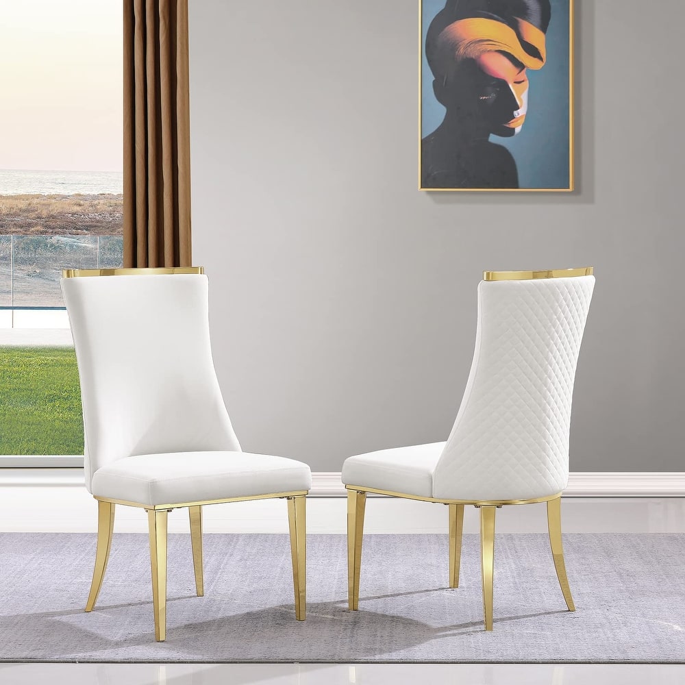 Velvet Dining Room Chairs with Reticulate Texture Back and Metal Trim Top