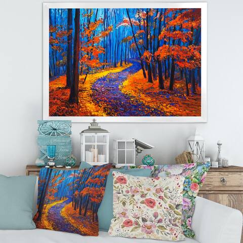 Designart 'Little Road Through Orange Autumn Landscape I' Traditional Framed Art Print