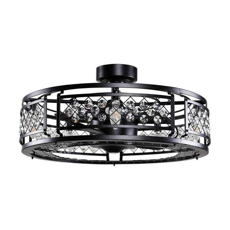 27" Matte Black 3-Blade Crystal Low Profile Ceiling Fan with Remote