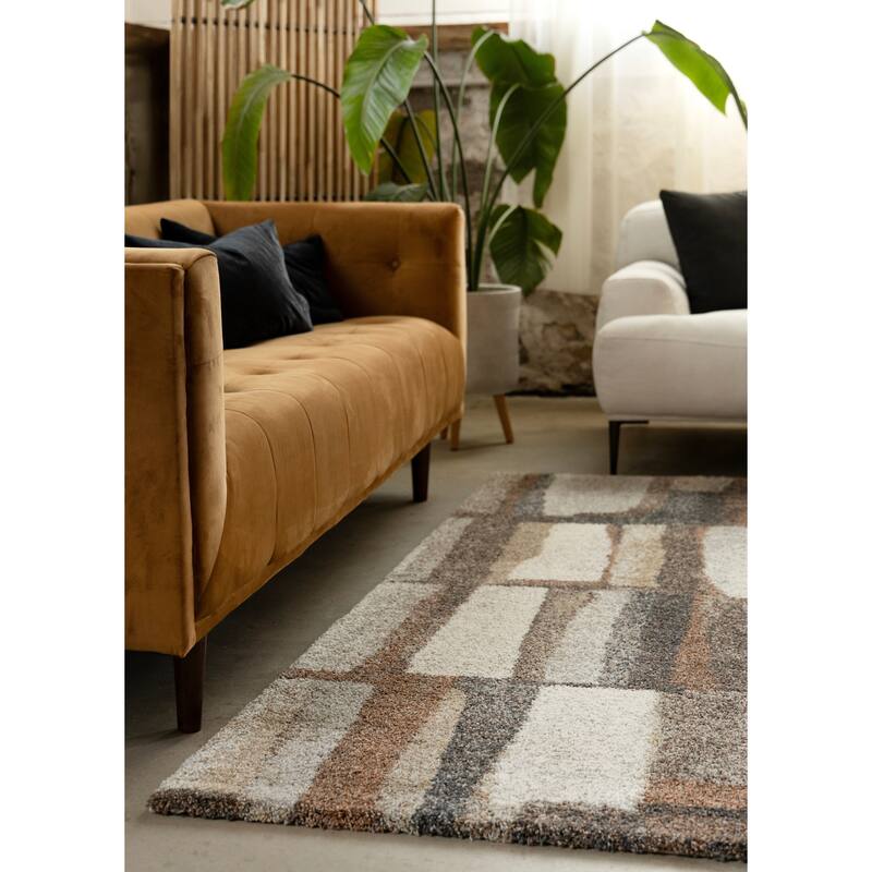 Orange Brown Cream Grey Dense Shag Rug