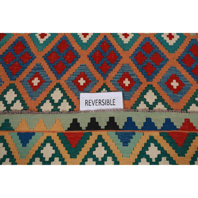 Hand Woven Oriental 100% Wool Carpet Southwestern Geometric Oranges & Rust Kilim Area Rug - 8' 6'' X 5' 7''