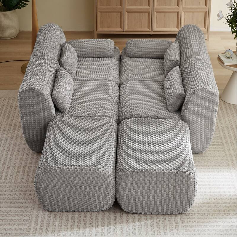 141.7" U-Shaped Corduroy Sectional Sofa with 2 Ottomans, No Assembly Required