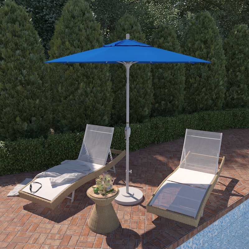 California Umbrella 7.5' Round Crank Lift Push Button Tilt White Aluminum Patio Umbrella Sunbrella - Pacific Blue
