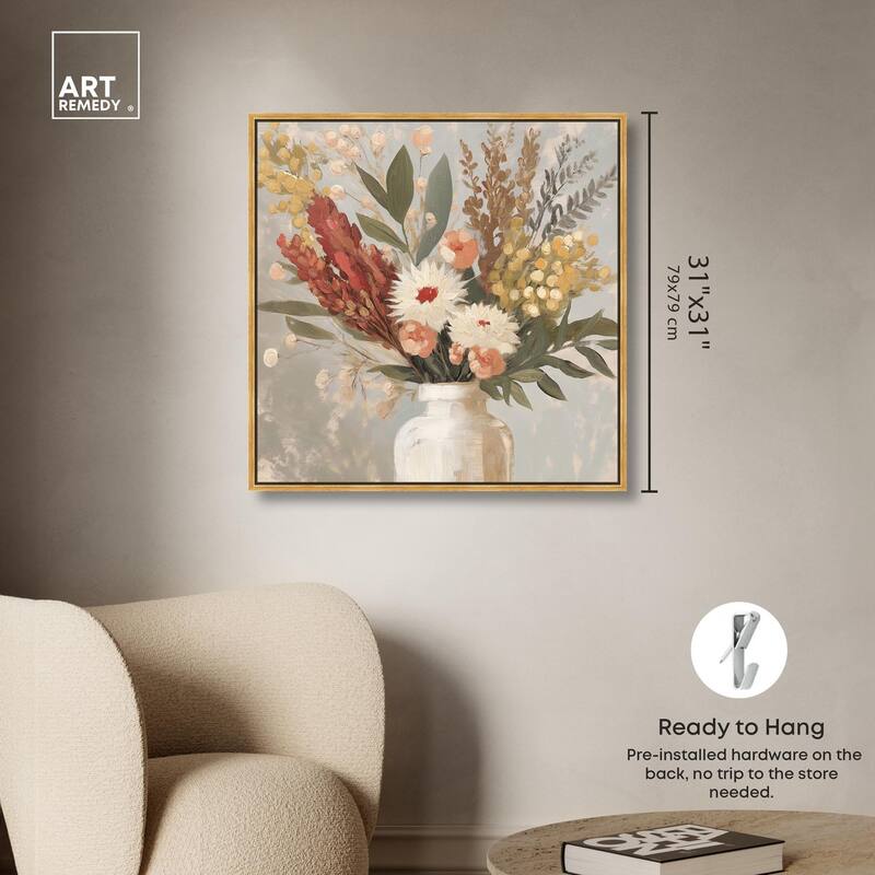 White Vase Bouquet Canvas by Art Remedy