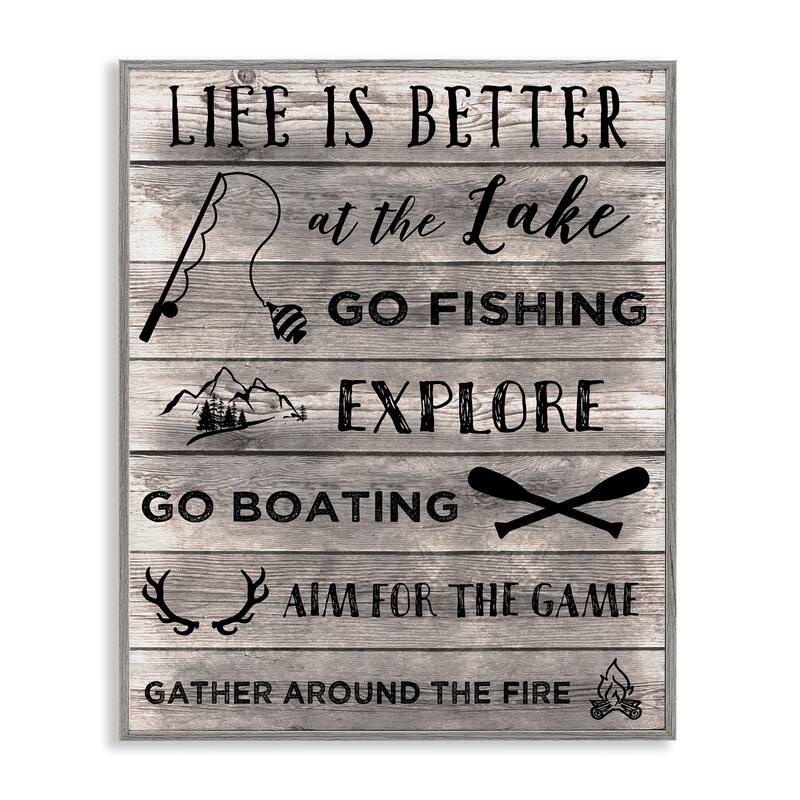 Stupell Lake Activities & Phrases Framed Giclee Art Design By CAD Designs - 24 x 30 - Grey
