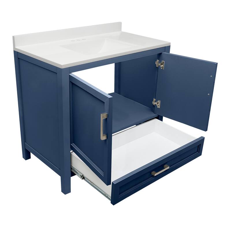 Nevado 37" Bathroom Vanity with Cultured Marble Vanity Top Sink in White with White Basin