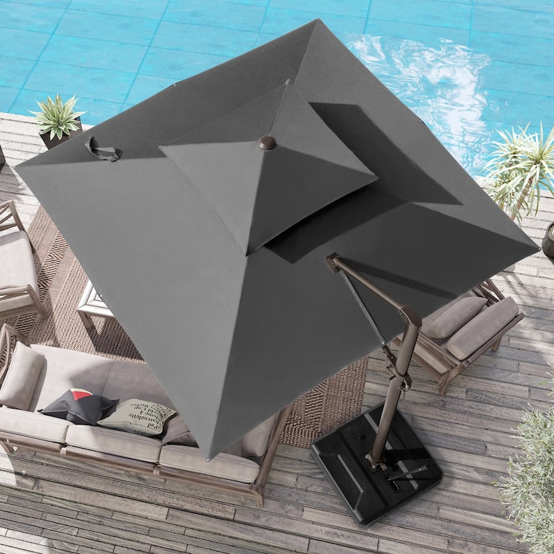 Outdoor Double Top Square 10 FT Offset Cantilever Hanging Patio Umbrella - Dark Gray