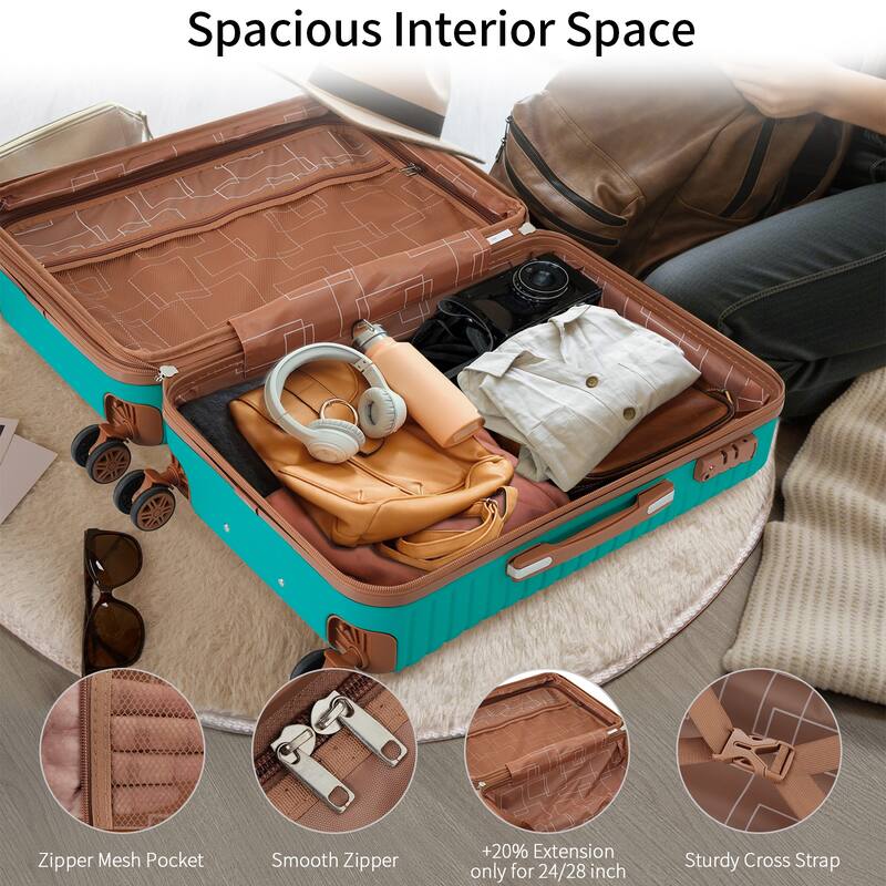 4 Piece Luggage Set Suitcase Set, Hardshell Lightweight Expandable Travel Luggage w/ 4 Packing Cubes, TSA Lock, Spinner Wheels