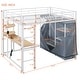 preview thumbnail 7 of 16, Full Size Loft Metal Bed with Desk, Shelves, Power Outlet, LED Light and Wardrobe, White