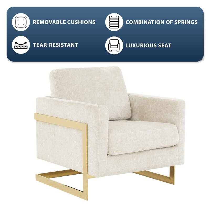 Lincoln Modern Boucle Arm Chair with Gold Stainless Steel Frame Upholstered Single Seater Sofa - 34.25" H x 31.5" W x 33.85" D