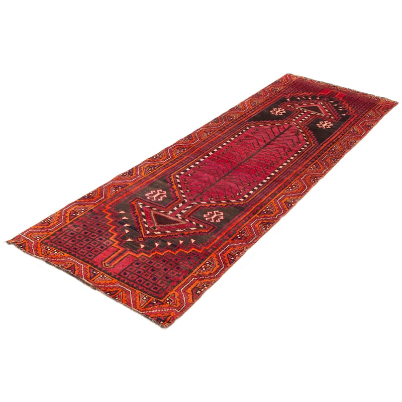 ECARPETGALLERY Hand-knotted Melis Vintage Burgundy Wool Rug - 3'7 x 10'1