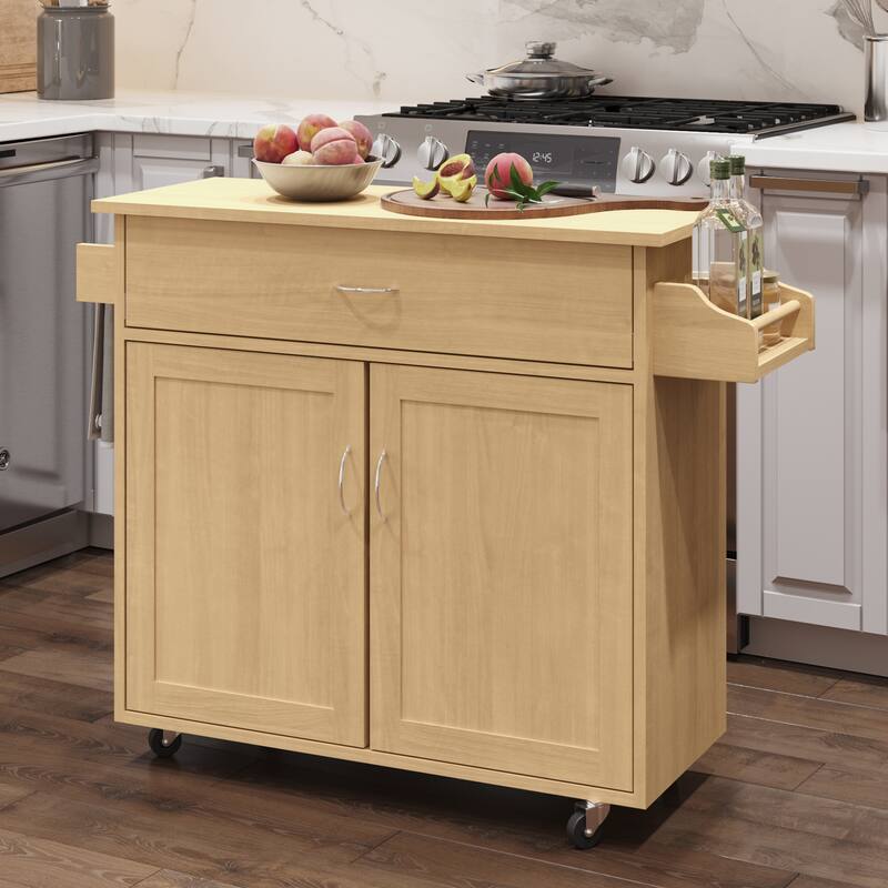 Kitchen Island with Spice Rack and Storage Cabinet - Rolling Cart with Drawers by Lavish Home (Oak)