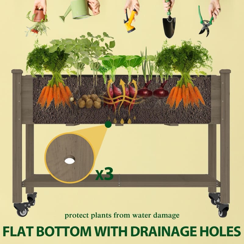 VEIKOUS Wood Raised Garden Bed Planter Box with Four Wheels and Legs, 46.8''W x 22.4''D x 33''H - 46.8''W x 22.4''D x 33''H