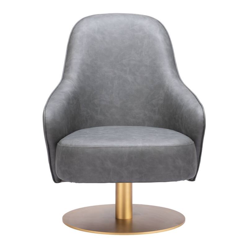 HomeRoots 28" Gray And Gold Faux Leather Swivel Arm Chair - 28' X '36.4' X '31.5