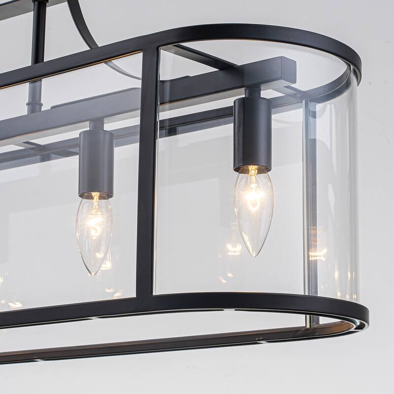 33 in. Rectangular Linear Kitchen Island Chandelier with Glass