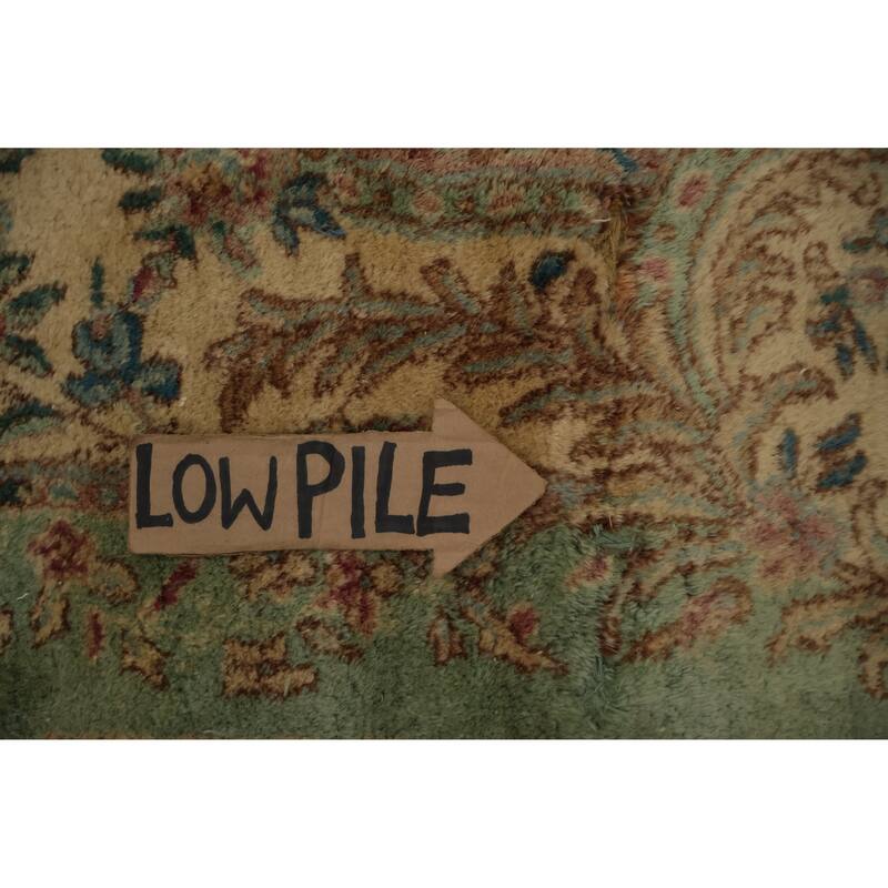 Hand Knotted Oriental 100% Wool Carpet Traditional Floral Green Kerman Area Rug - 19' 1'' X 11' 9''