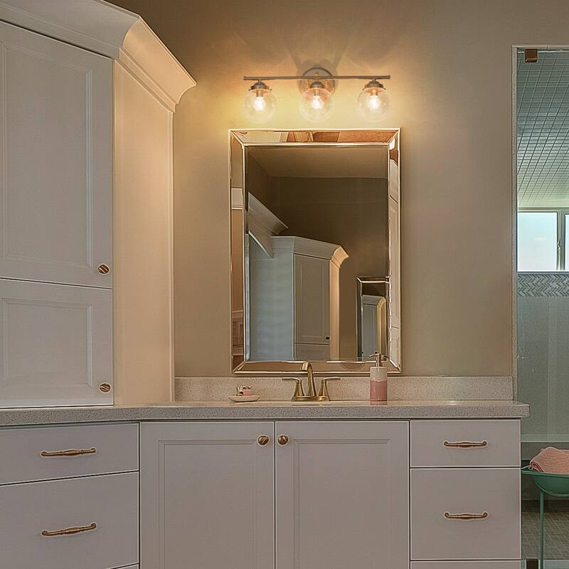 Bela Modern 3-Light Gold Globe Glass Bathroom Vanity Light Dimmable Wall Sconce