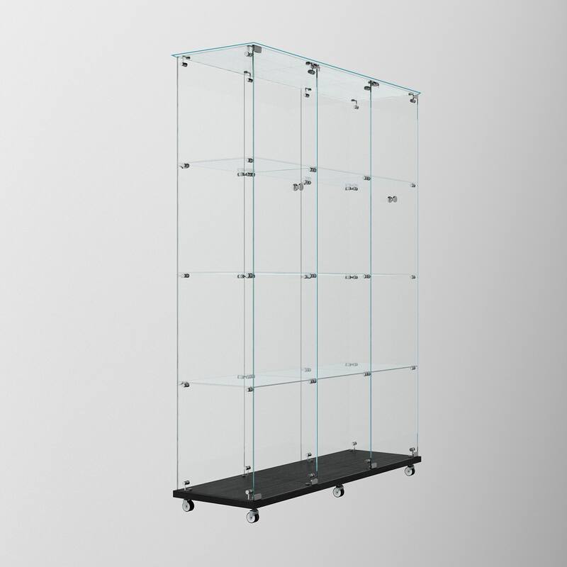 Tempered Glass Display Cabinet, File Cabinet with Bluetooth LED Light Strips,Tempered Glass Top, Lock on Door Wheels