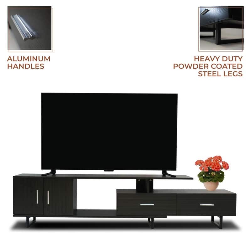 Avery 55 Inch Modern TV Stand with Steel Base, 2 Drawers, and Open Shelves - Entertainment Console for Living Room or Bedroom