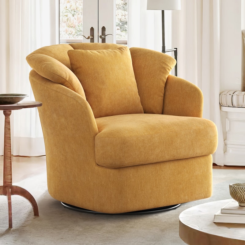 Upholstered Swivel Accent Chair Barrel Armchair Metal Frame with Pillows Living Room Chair - Single - Mustard Turmeric