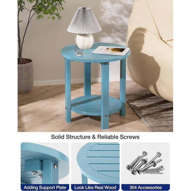 WINSOON Outdoor Side Table for Patio 16in HIPS Small Round Outdoor End Table - 2-Tier
