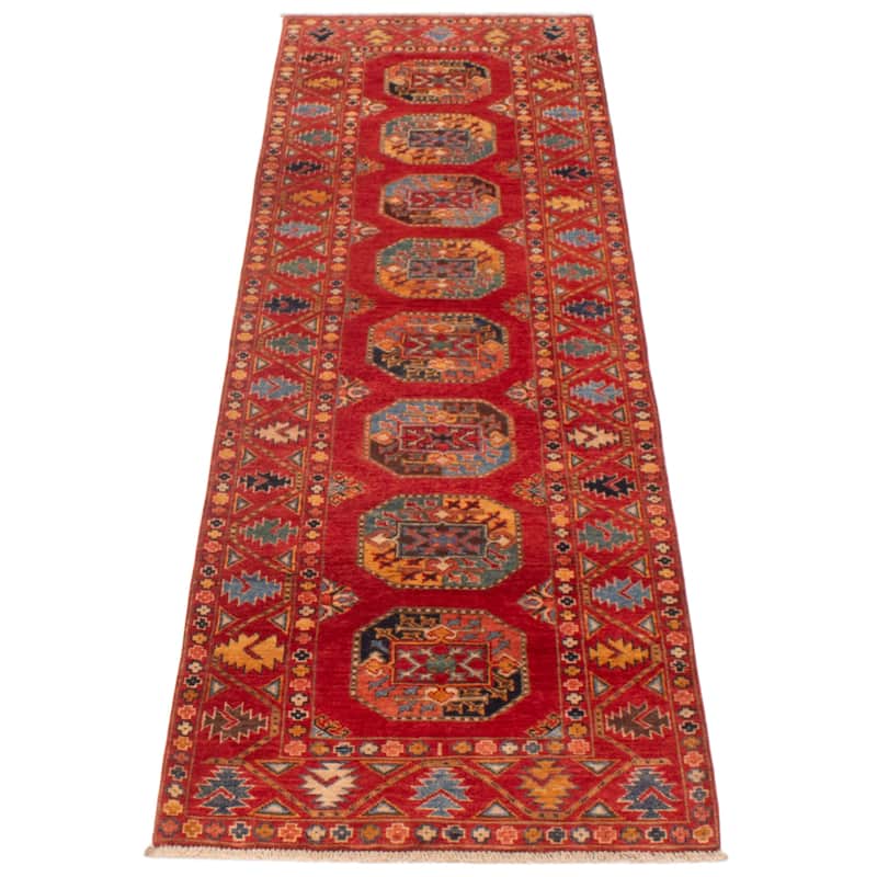 ECARPETGALLERY Hand-knotted Uzbek Ghazni Red Wool Rug - 2'10 x 9'8