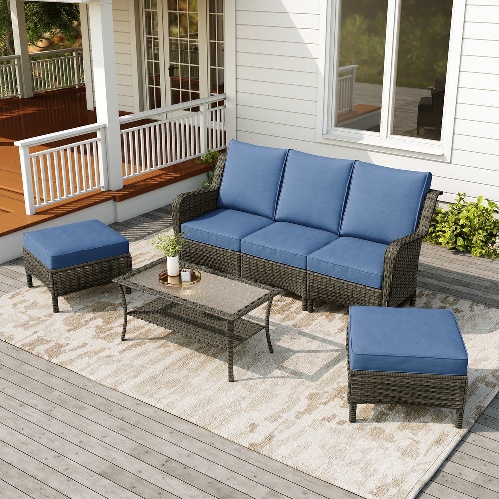 Rattan Sectional Seating Group with Cushions