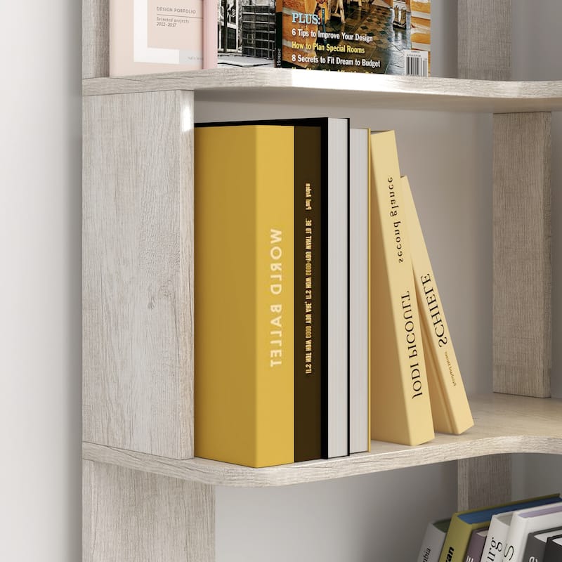 6-Tier L-Shaped Corner Bookshelf, Freestanding Wooden Bookcase with Anti-Drop Panel & Anti-Tip Device