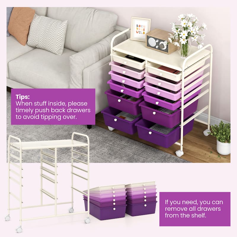 Gymax 12-Drawer Organizer Cart Rolling Storage Cart w/ 2 Sizes Plastic